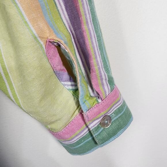 Coldwater Creek Shirt Womens Size XL Linen Button Front Striped Yellow Pastel - Picture 6 of 10